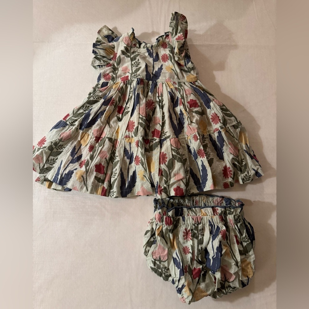 Pink Chicken, Floral Baby Dress with Bloomers, 3-6 months